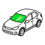 Voiture vue de trois quarts avant, pare-brise mis en évidence